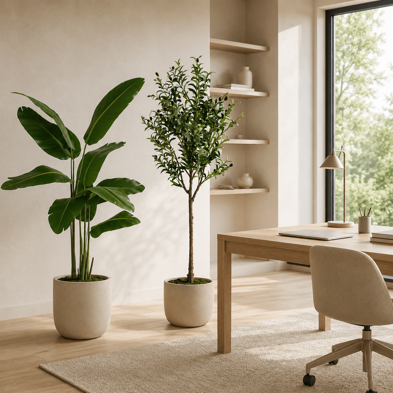 2 - teiliges Kunstpflanzen - Set mit Strelitzie & Olivenbaum 150 cm - DYFLORA