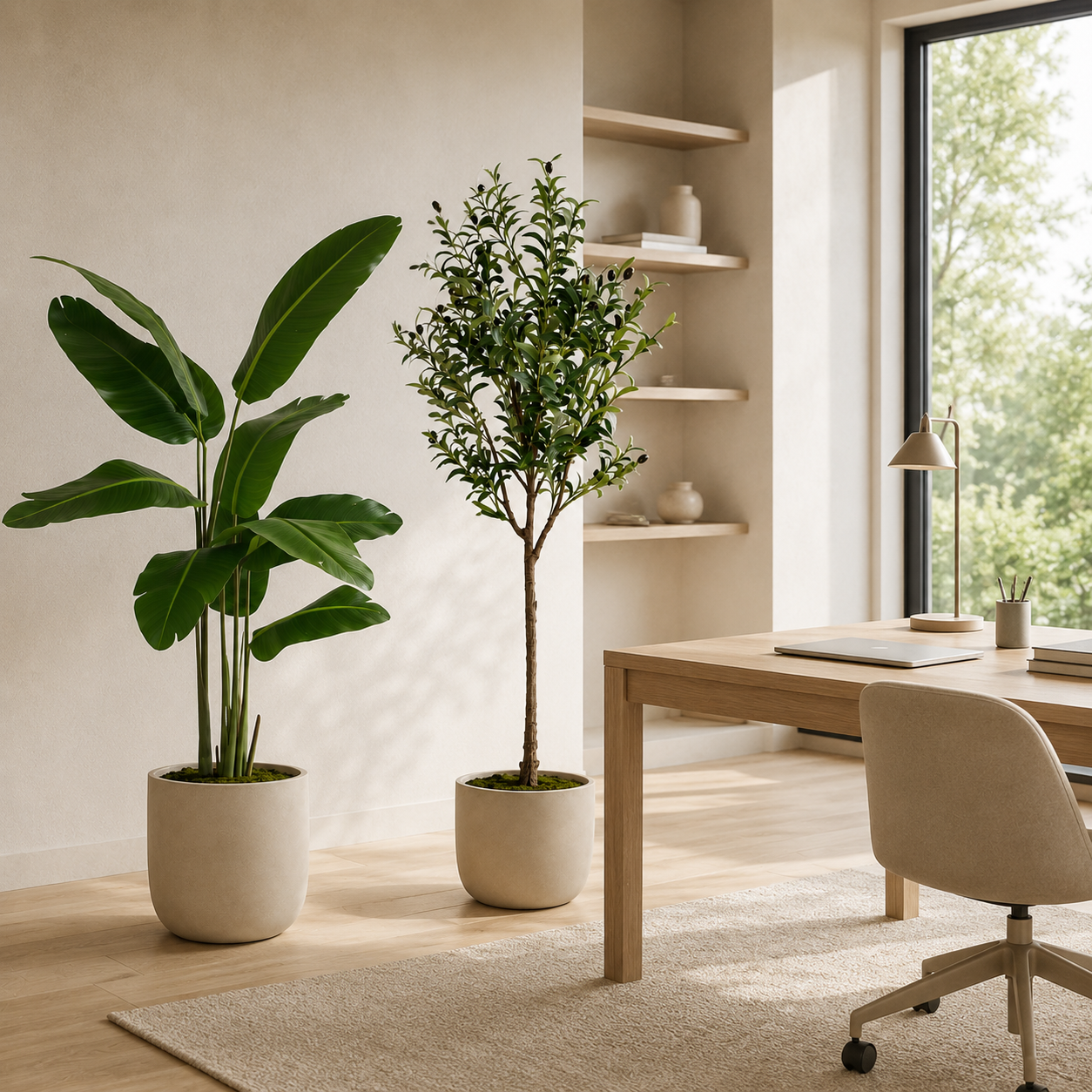 2-teiliges Kunstpflanzen-Set mit Strelitzie & Olivenbaum 150 cm