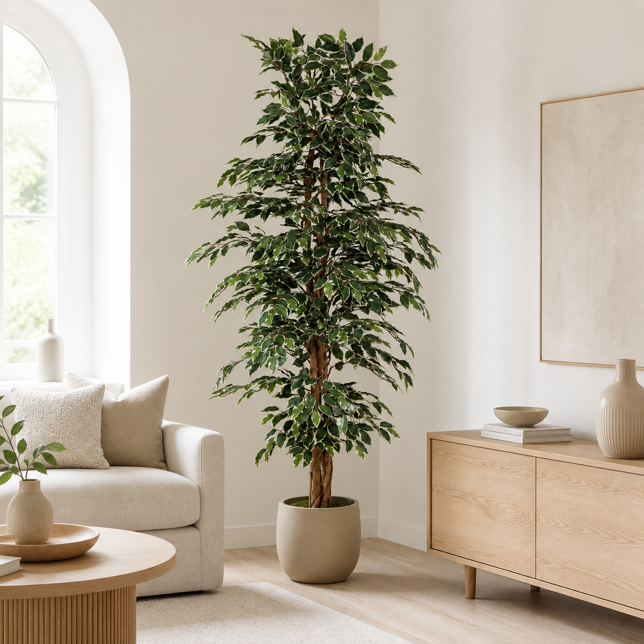 Kunstpflanze Birkenfeige Variegata 205 cm mit heller Blattoptik