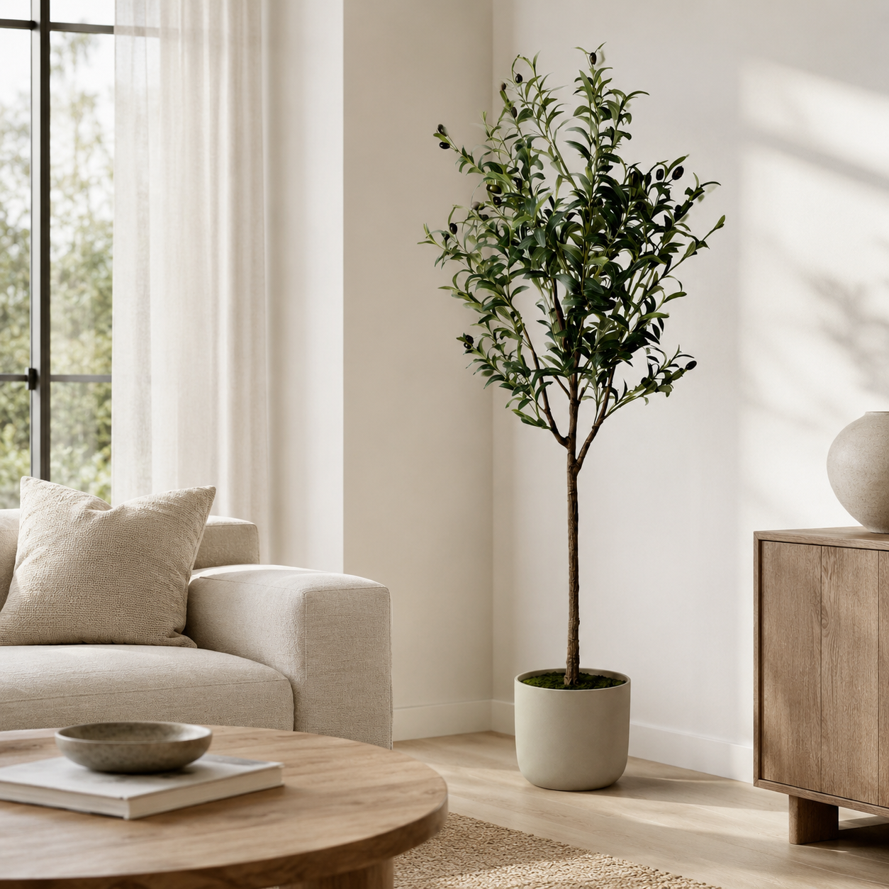 Kunstpflanze Olivenbaum 150 cm mit mediterran natürlicher Optik