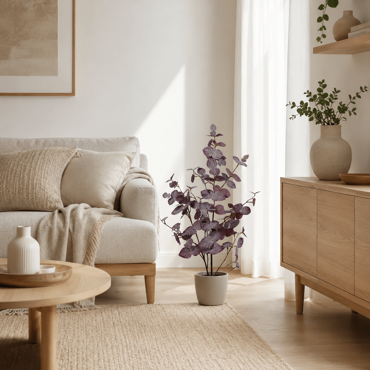 Eukalyptus Kunstpflanze 86 cm violett – stilvolle Deko mit runden Blättern - DYFLORA