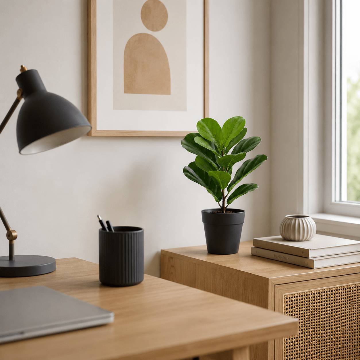 Geigenfeige Kunstpflanze 40 cm – Ficus lyrata für moderne Deko - DYFLORA