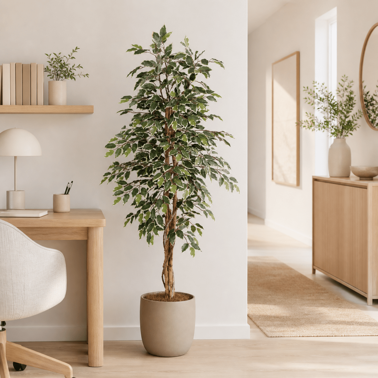 Kunstpflanze Birkenfeige Variegata 160 cm mit heller Blattoptik - DYFLORA