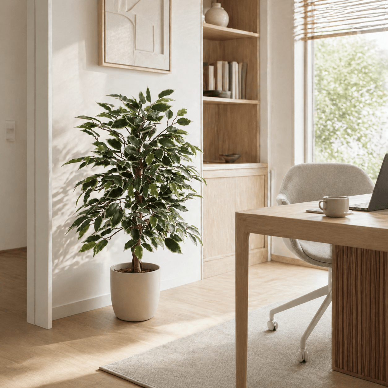 Kunstpflanze Birkenfeige variegata 85 cm – künstlicher Ficus Baum - DYFLORA