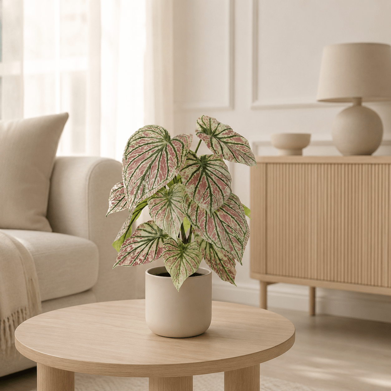 Kunstpflanze Caladium Grün - Pink 57 cm – künstliches Buntblatt - DYFLORA