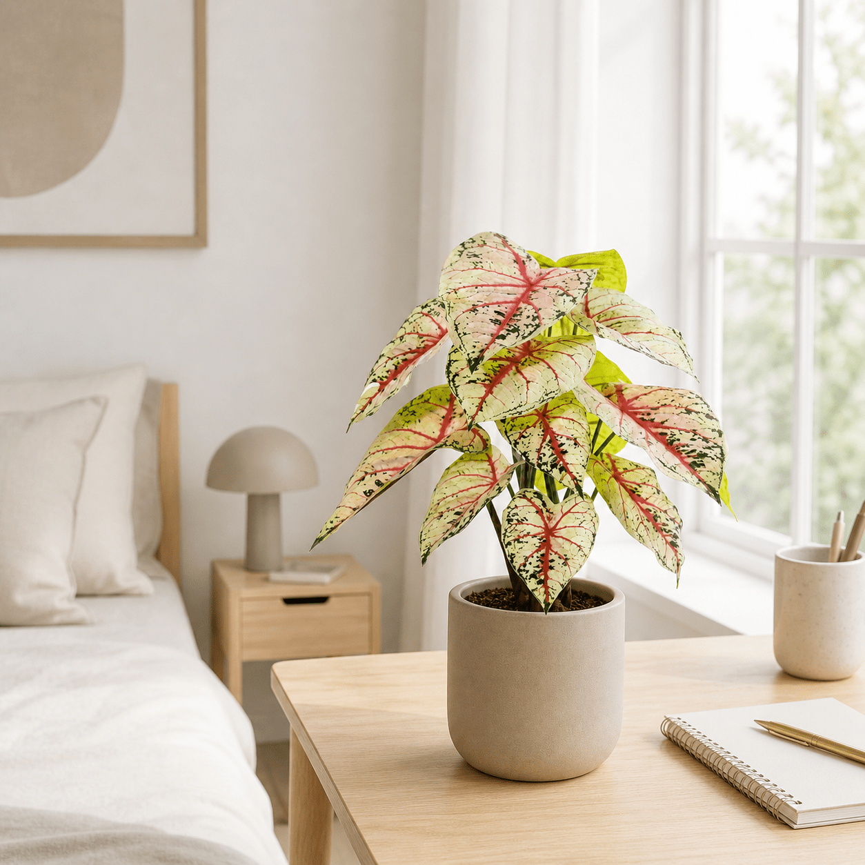 Kunstpflanze Caladium weiß rosa 57 cm - DYFLORA