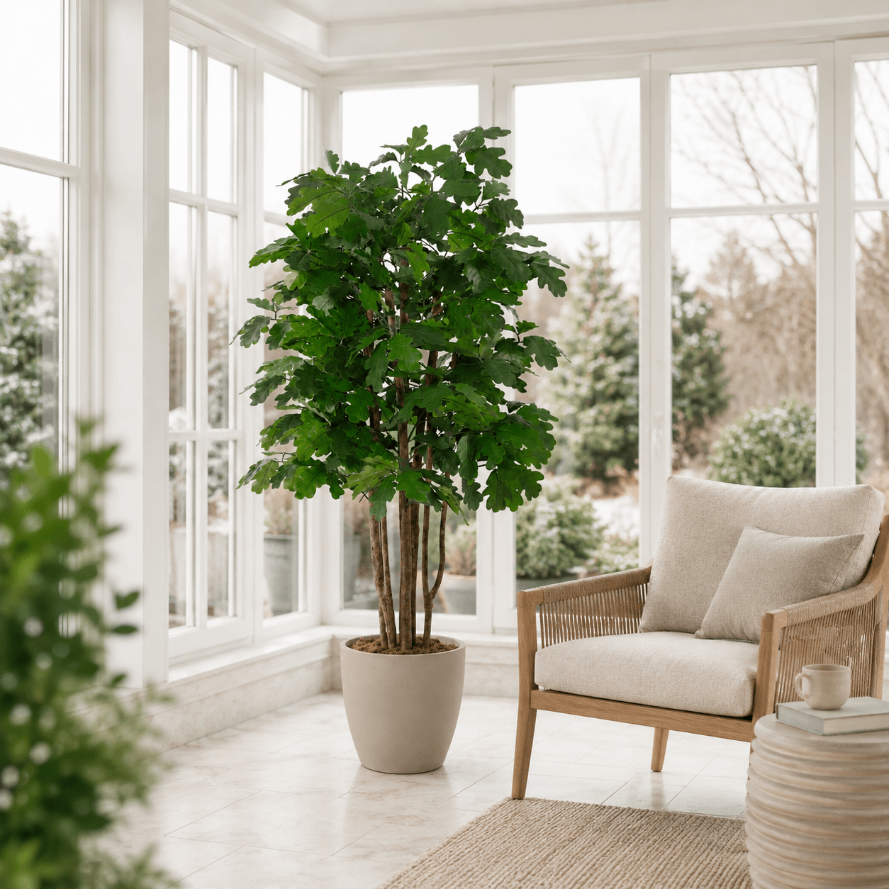 Kunstpflanze Eichenbaum 140 cm – künstliche Eiche mit natürlicher Optik - DYFLORA
