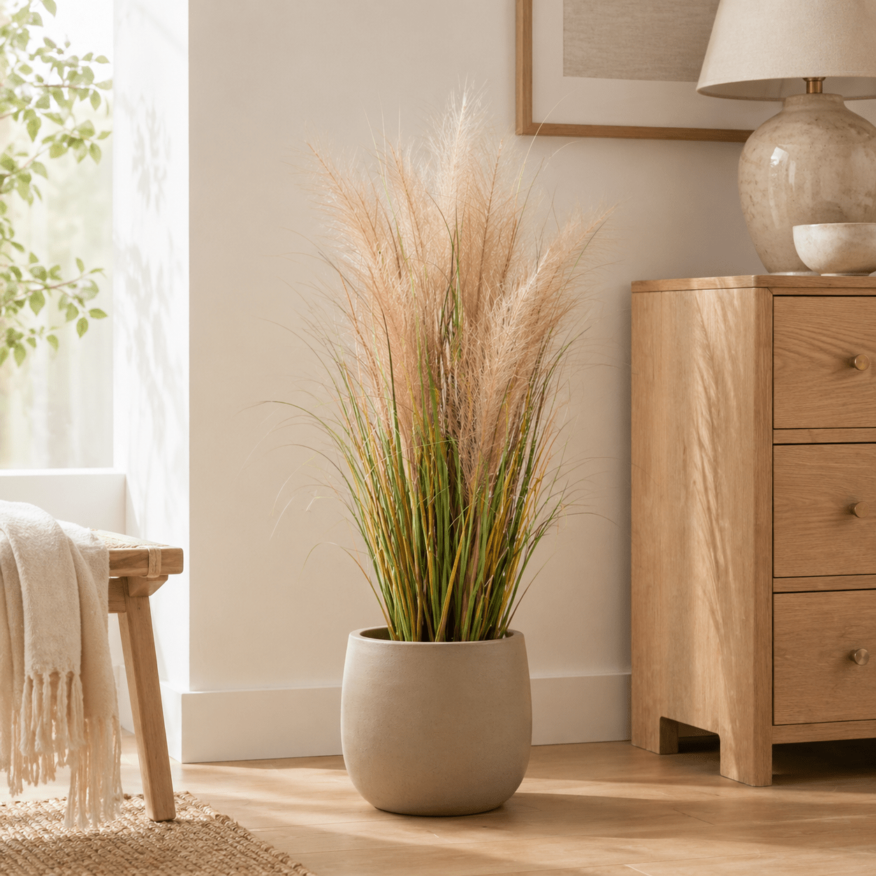 Kunstpflanze Schilfgras Phragmites 95 cm naturgetreu hängend - DYFLORA