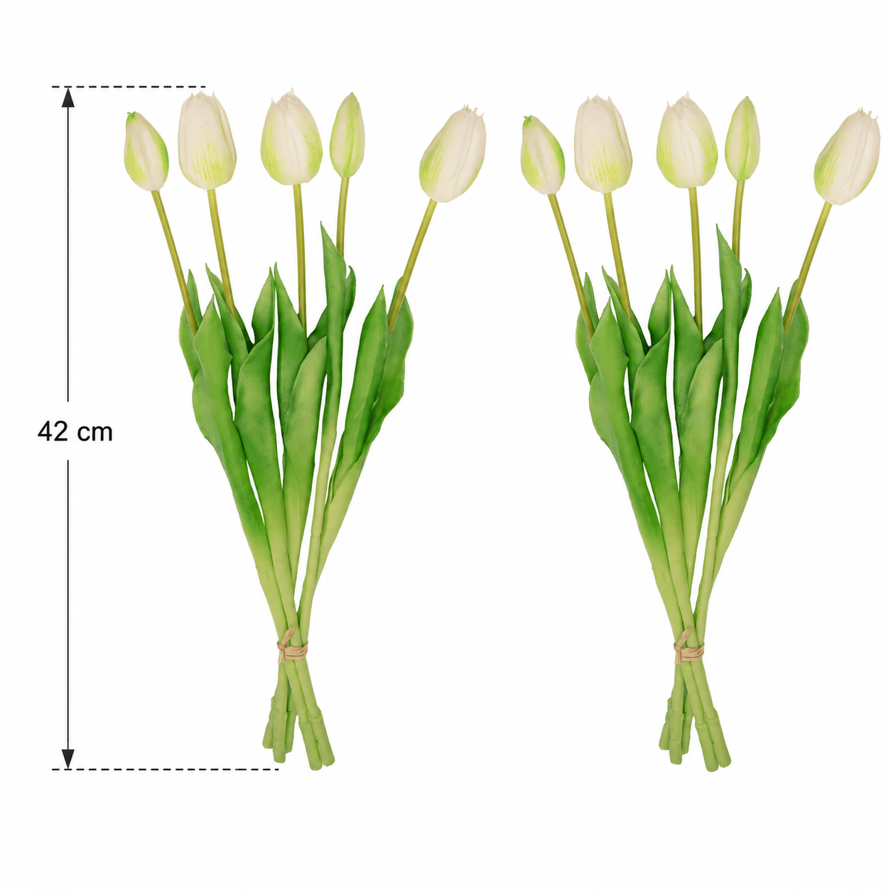 Kunsttulpenstrauß Weiß/Grün „Real Touch“ – 10 Tulpen, 42 cm - DYFLORA