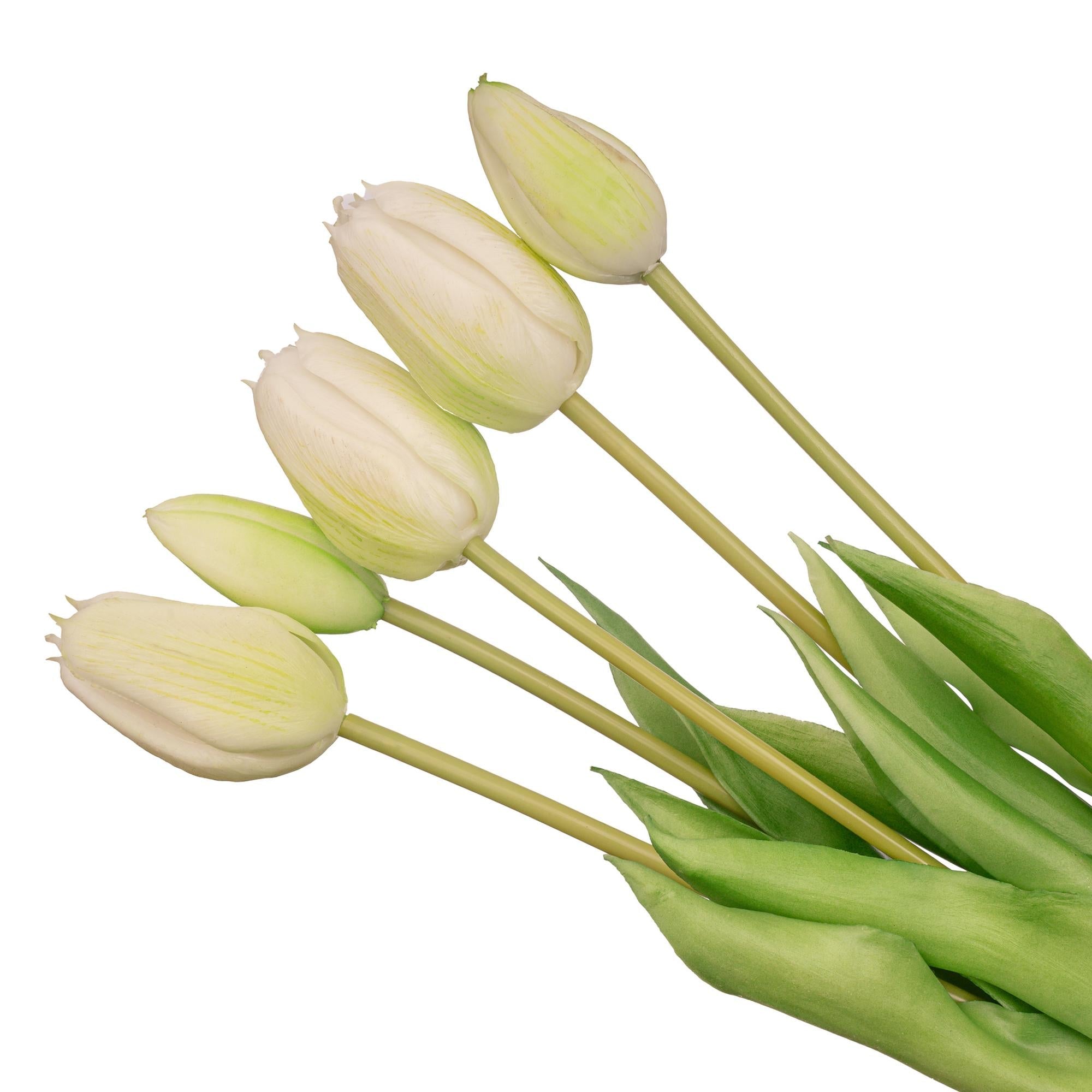 Kunsttulpenstrauß Weiß/Grün „Real Touch“ – 10 Tulpen, 42 cm - DYFLORA