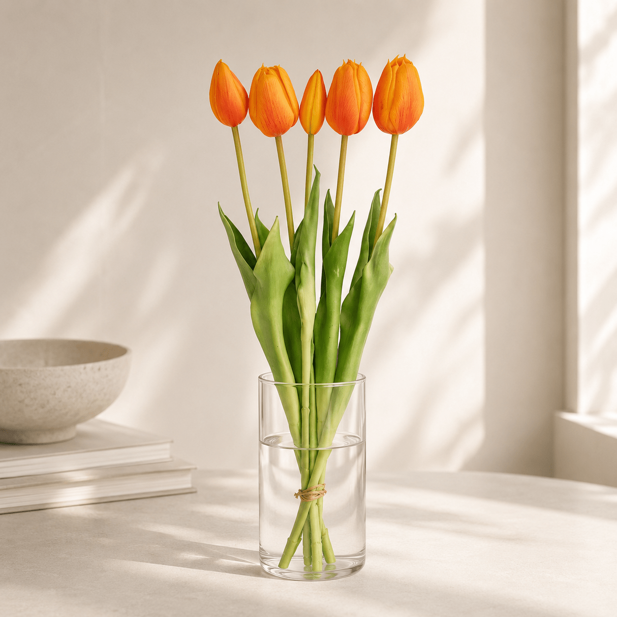 Oranger Kunsttulpenstrauß „Real Touch“ – 5 Stück, 42 cm - DYFLORA