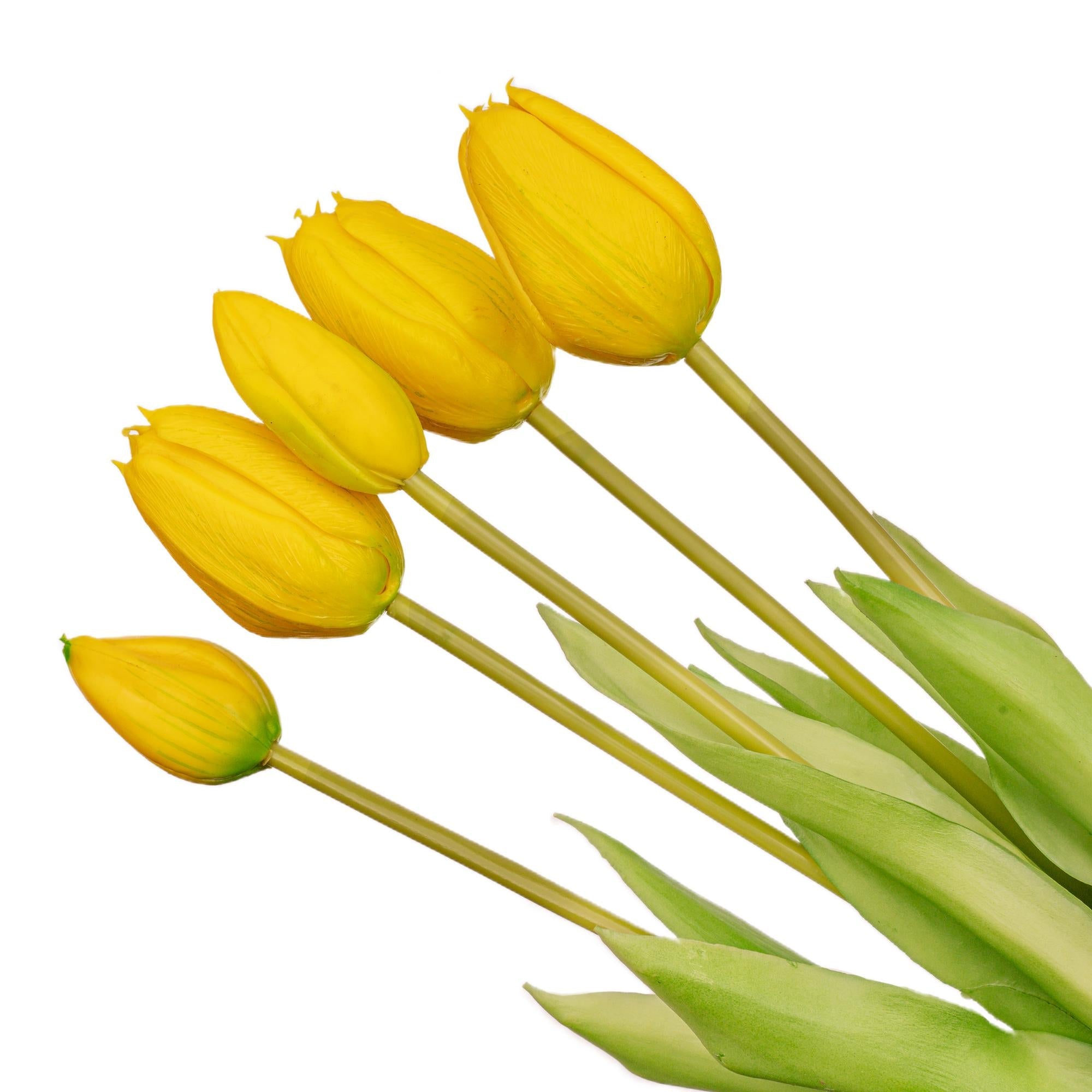 Tulpenstrauß künstlich Gelb „Real Touch“ – 5 Tulpen, 42 cm - DYFLORA