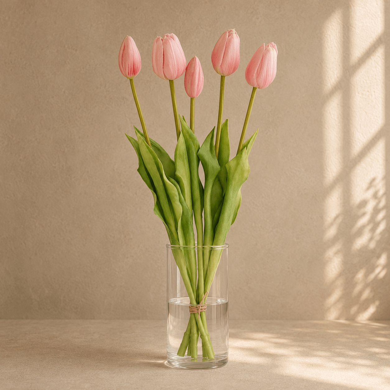 Tulpenstrauß künstlich Pink „Real Touch“ – 5 Tulpen, 42 cm - DYFLORA
