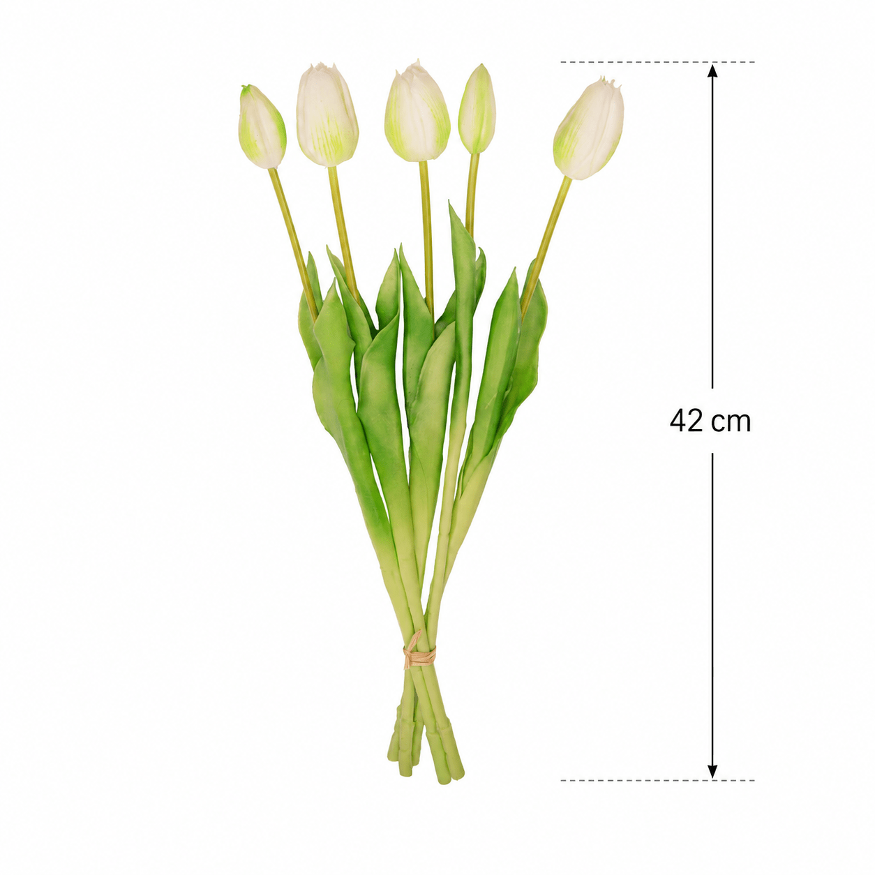 Tulpenstrauß künstlich Weiß/Grün „Real Touch“ – 5 Tulpen, 42 cm - DYFLORA