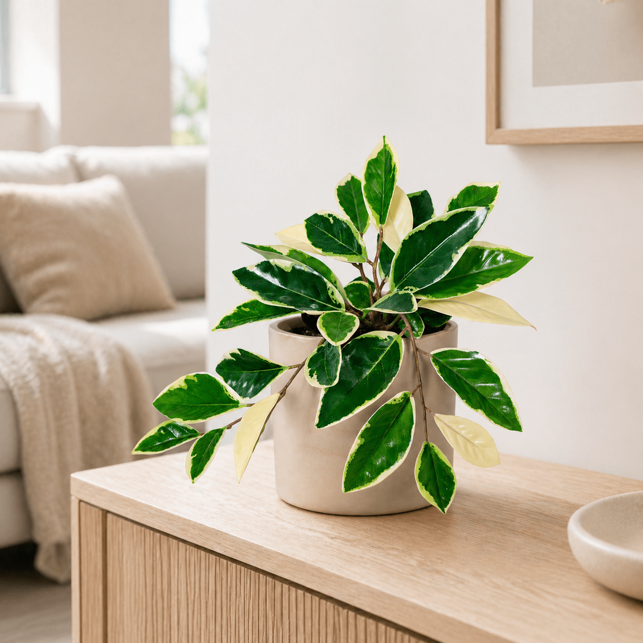 Wachsblume Kunstpflanze Variegata 25 cm – elegante Hoya in Grün - Creme - DYFLORA