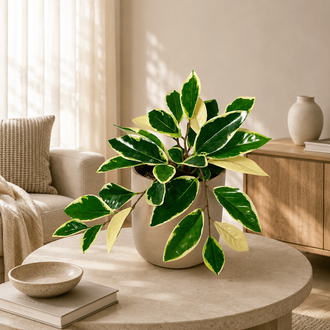 Wachsblume Kunstpflanze Variegata 25 cm – elegante Hoya in Grün - Creme - DYFLORA