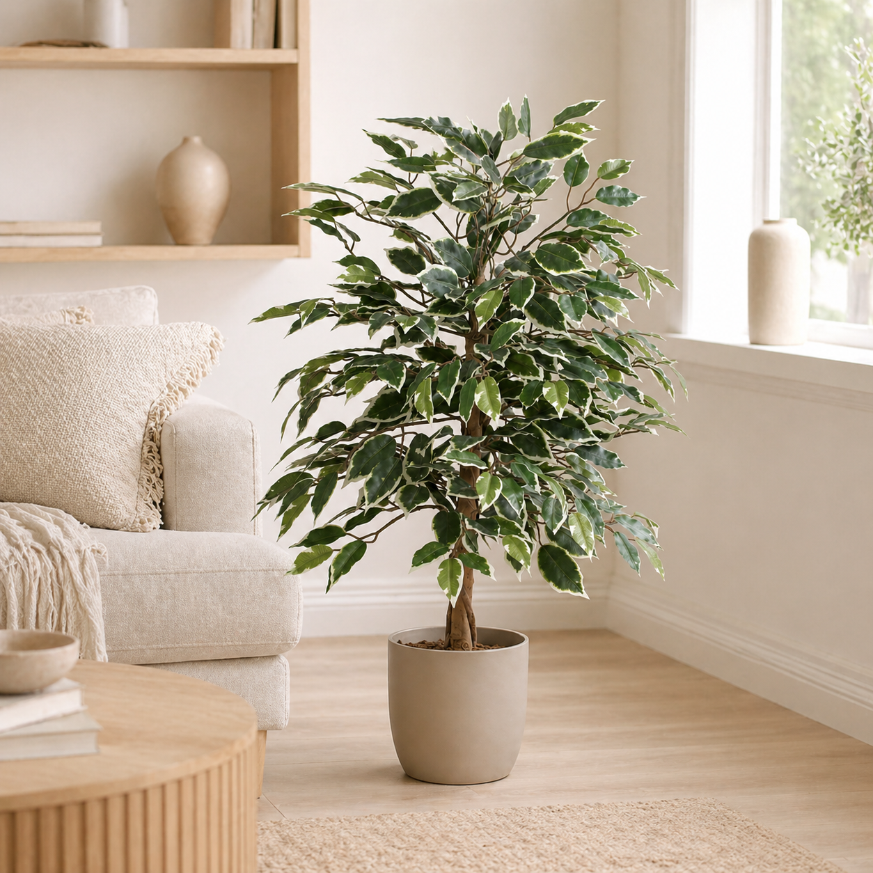 Kunstpflanze Birkenfeige variegata 85 cm – künstlicher Ficus Baum