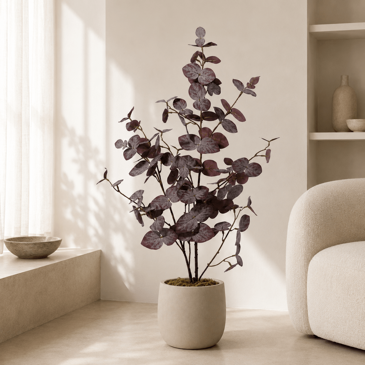 Eukalyptus Kunstpflanze 86 cm violett – stilvolle Deko mit runden Blättern - DYFLORA
