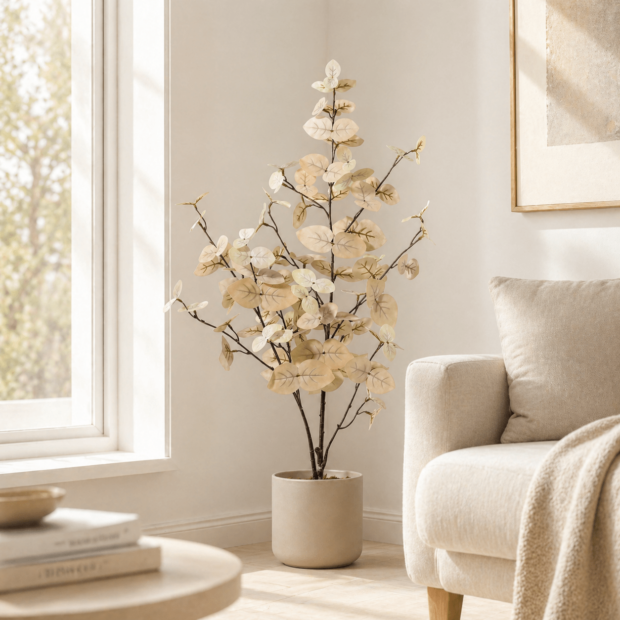 Eukalyptus Kunstpflanze 86 cm weiß – zarte Deko mit natürlicher Zweigform - DYFLORA