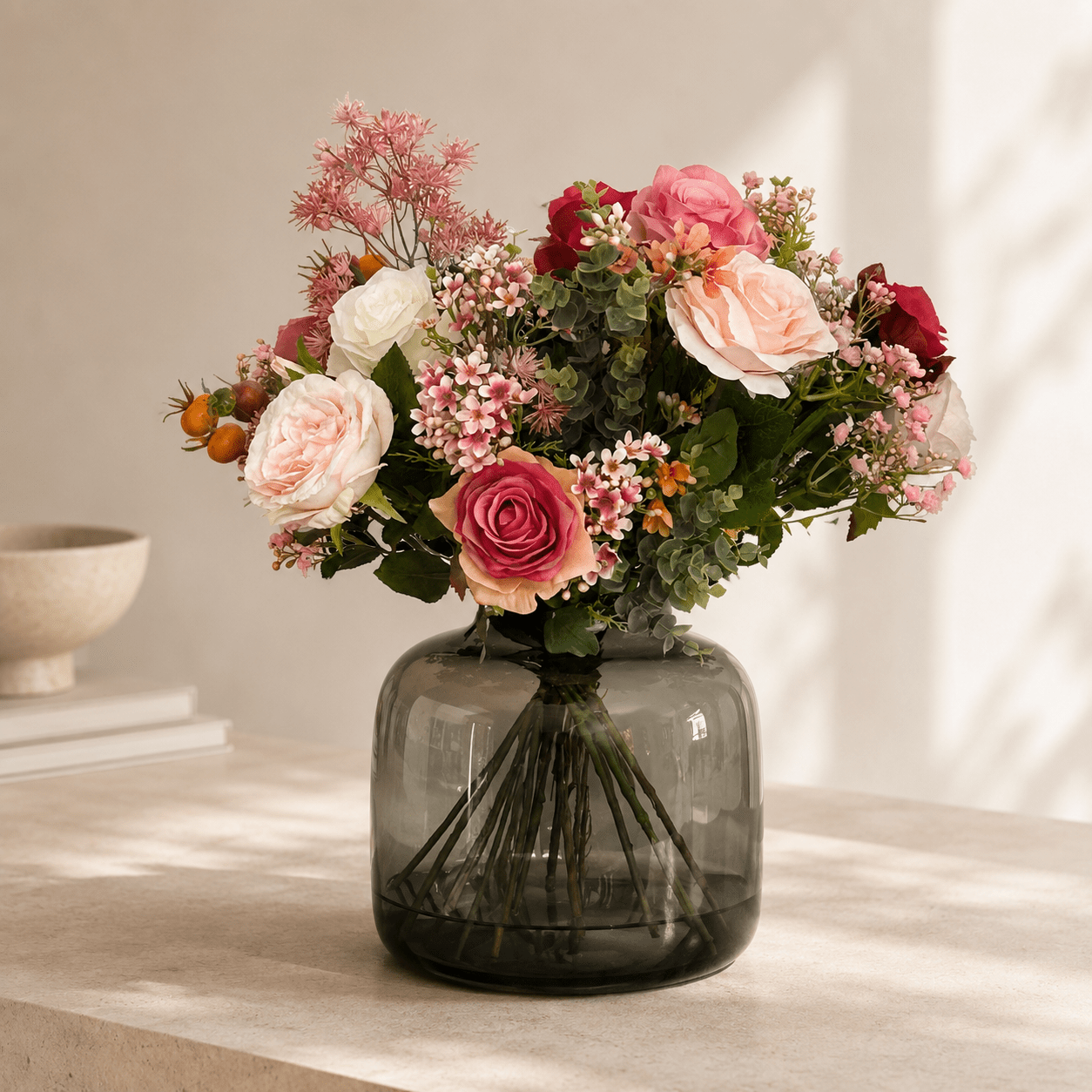 Kunstblumen - Bouquet M - Flame Roses - 45 cm - DYFLORA