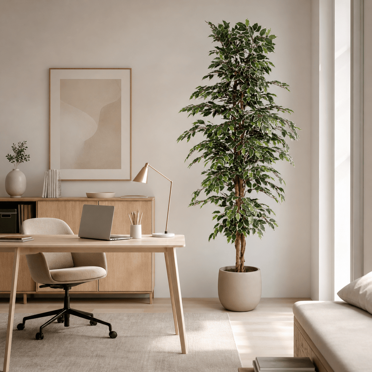 Kunstpflanze Birkenfeige Variegata 205 cm mit heller Blattoptik - DYFLORA