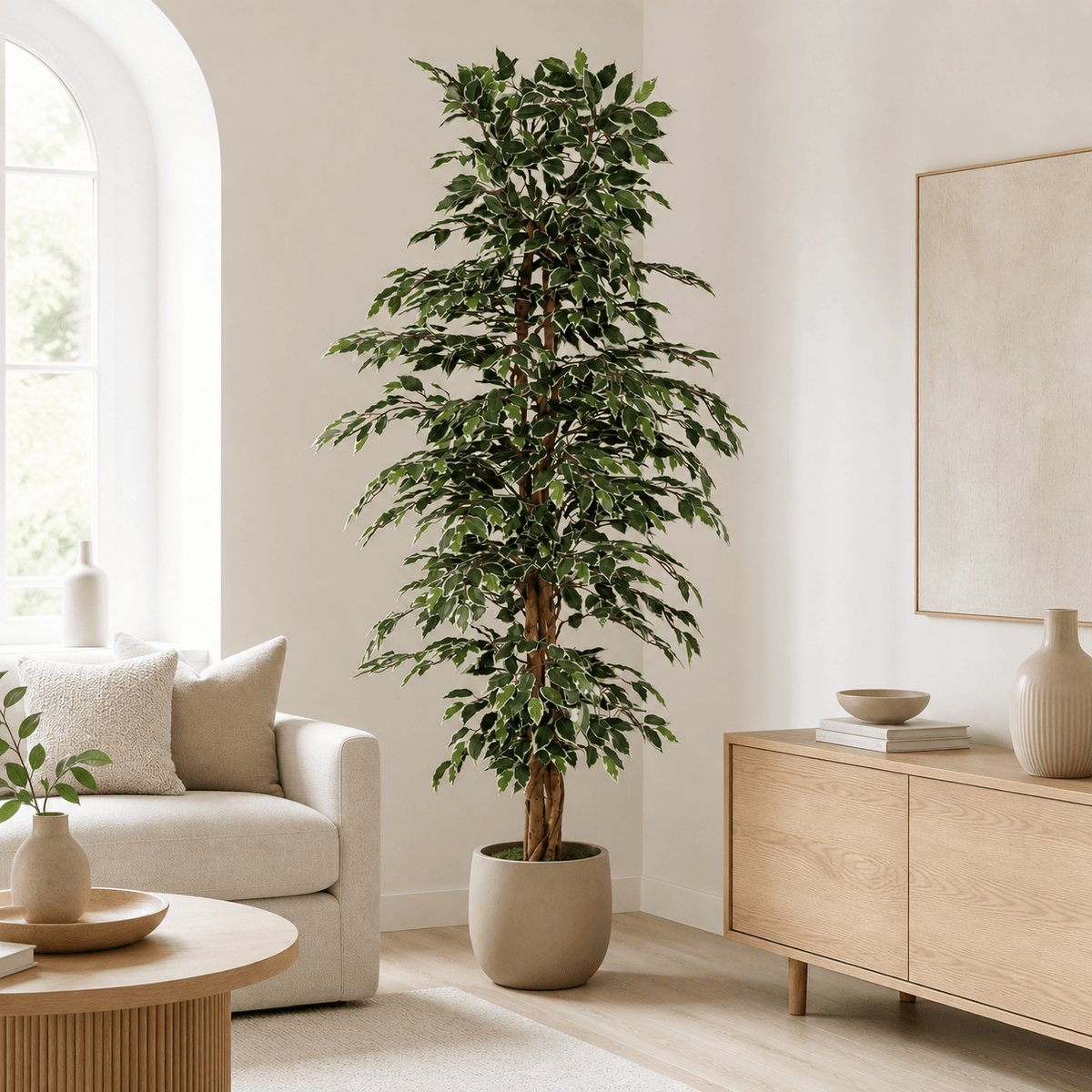 Kunstpflanze Birkenfeige Variegata 205 cm mit heller Blattoptik - DYFLORA