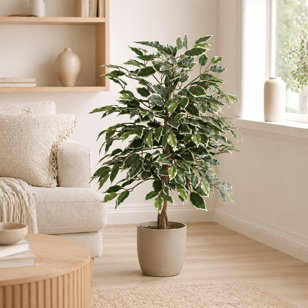 Kunstpflanze Birkenfeige variegata 85 cm – künstlicher Ficus Baum - DYFLORA