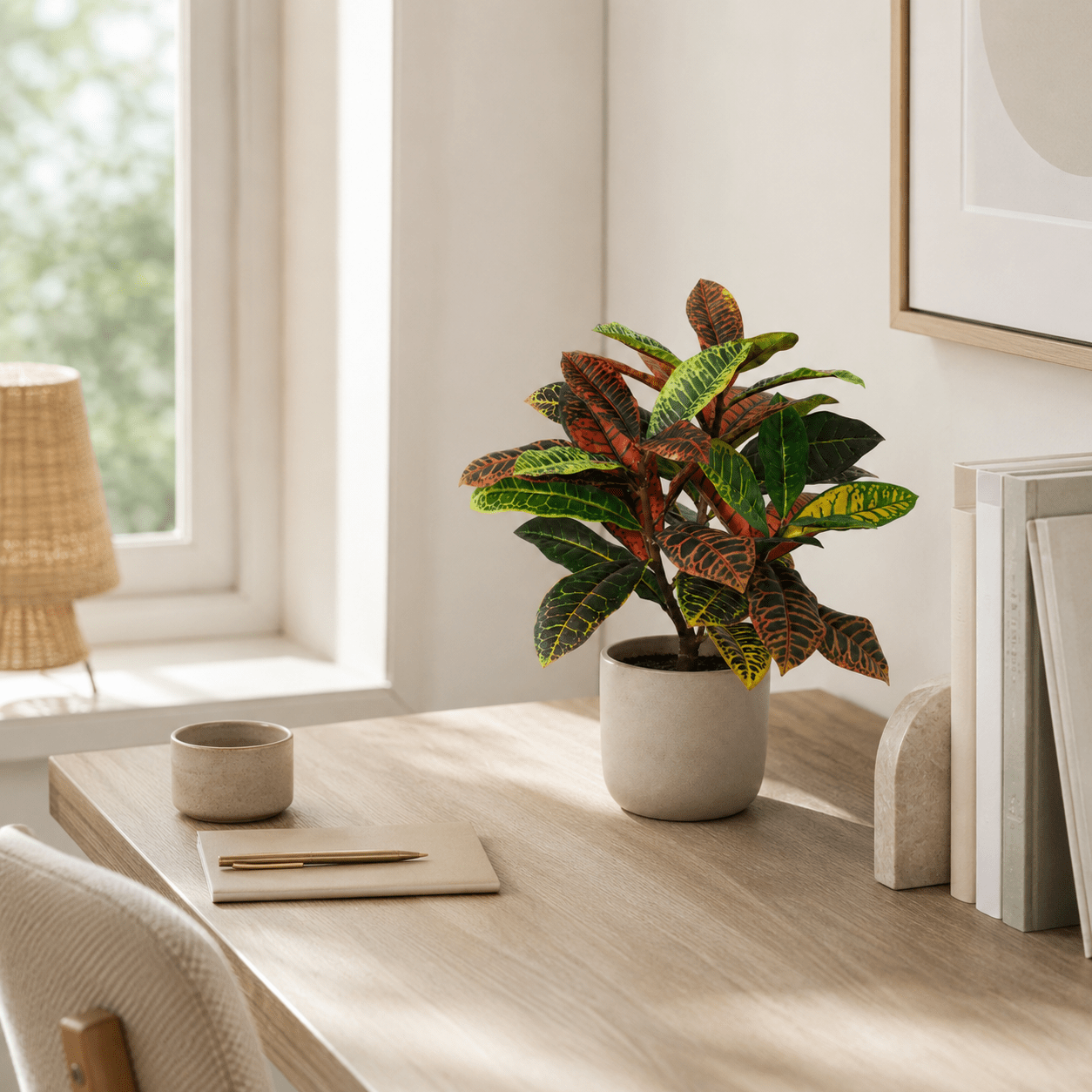 Kunstpflanze Kroton 40 cm – künstlicher Codiaeum mit Farbspiel - DYFLORA