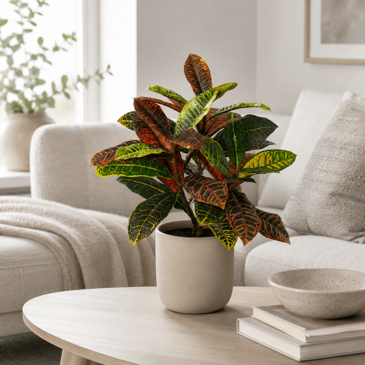 Kunstpflanze Kroton 40 cm – künstlicher Codiaeum mit Farbspiel - DYFLORA
