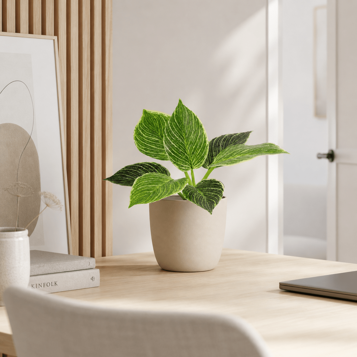 Kunstpflanze Philodendron Birkin 20 cm mit markanter Blattzeichnung - DYFLORA