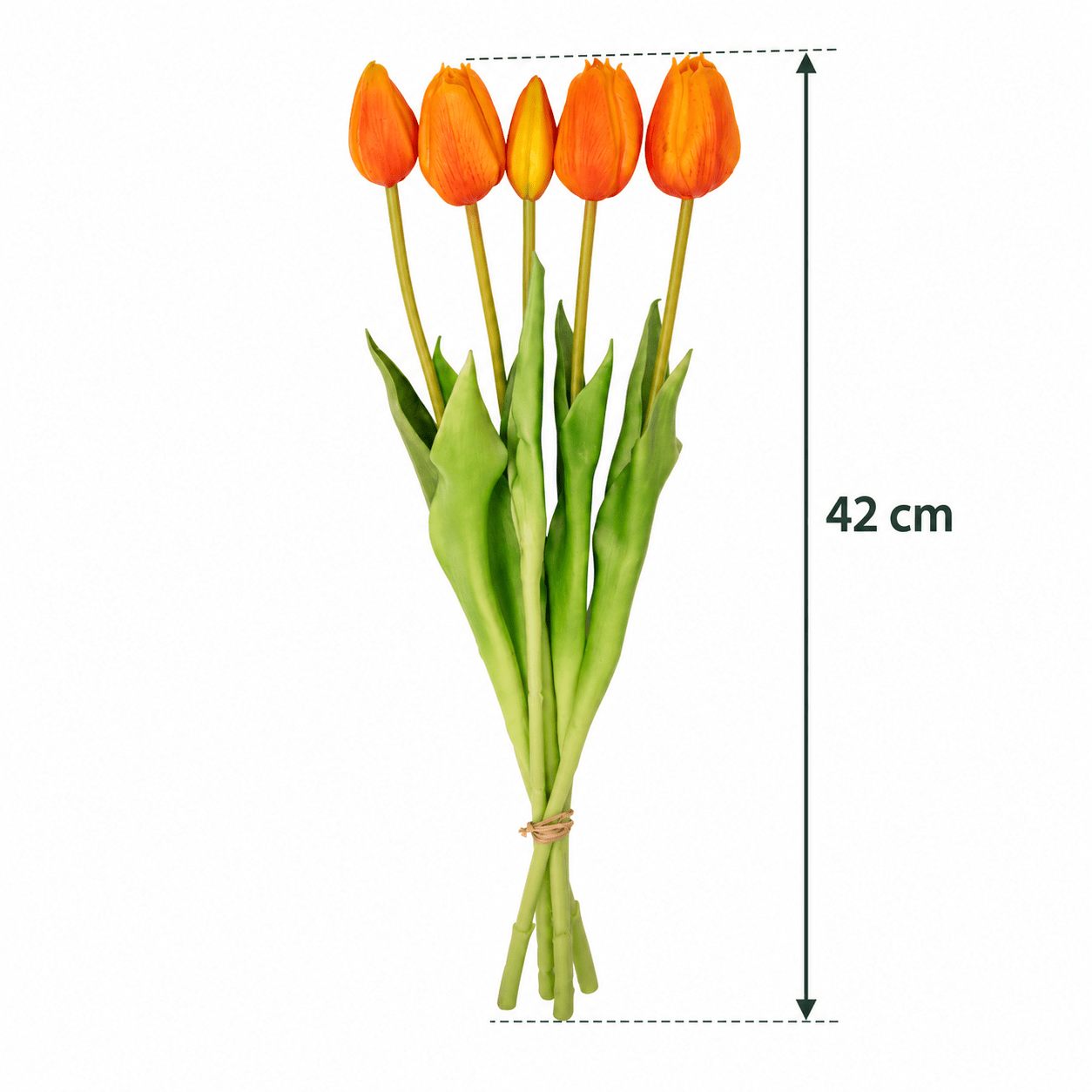 Oranger Kunsttulpenstrauß „Real Touch“ – 5 Stück, 42 cm - DYFLORA