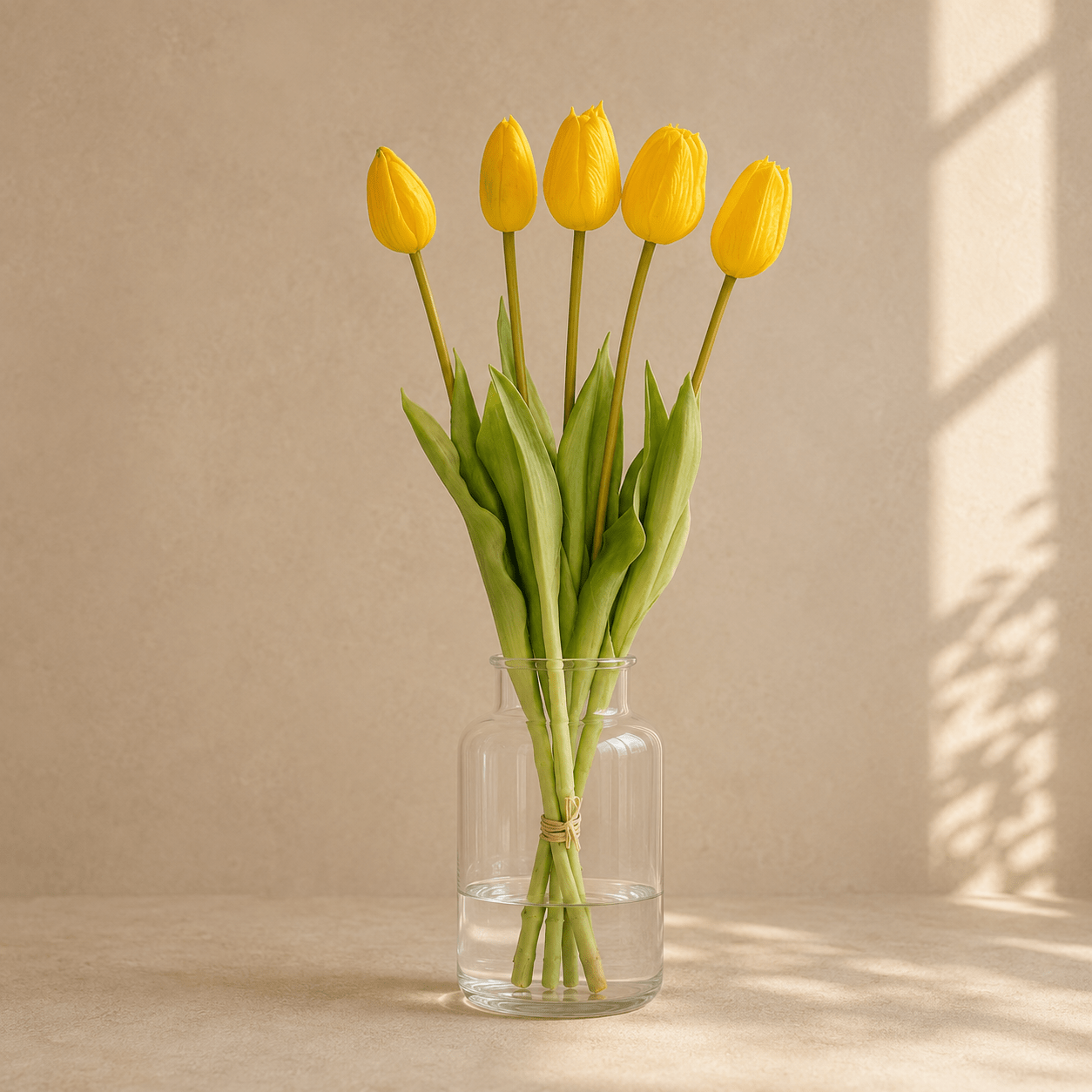 Tulpenstrauß künstlich Gelb „Real Touch“ – 5 Tulpen, 42 cm - DYFLORA