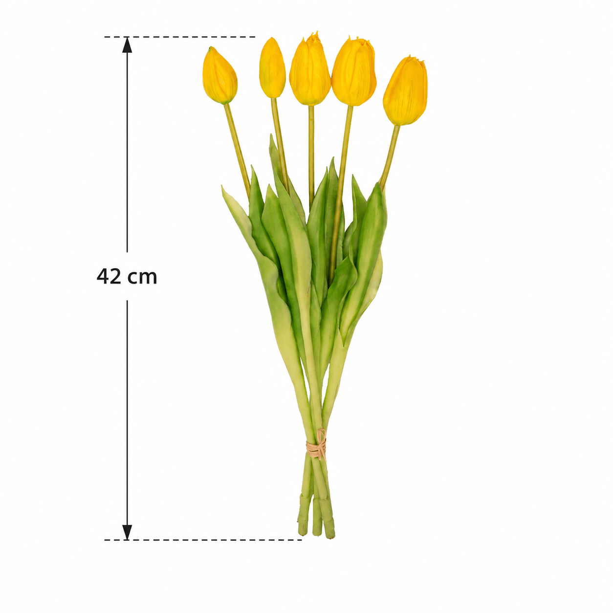Tulpenstrauß künstlich Gelb „Real Touch“ – 5 Tulpen, 42 cm - DYFLORA