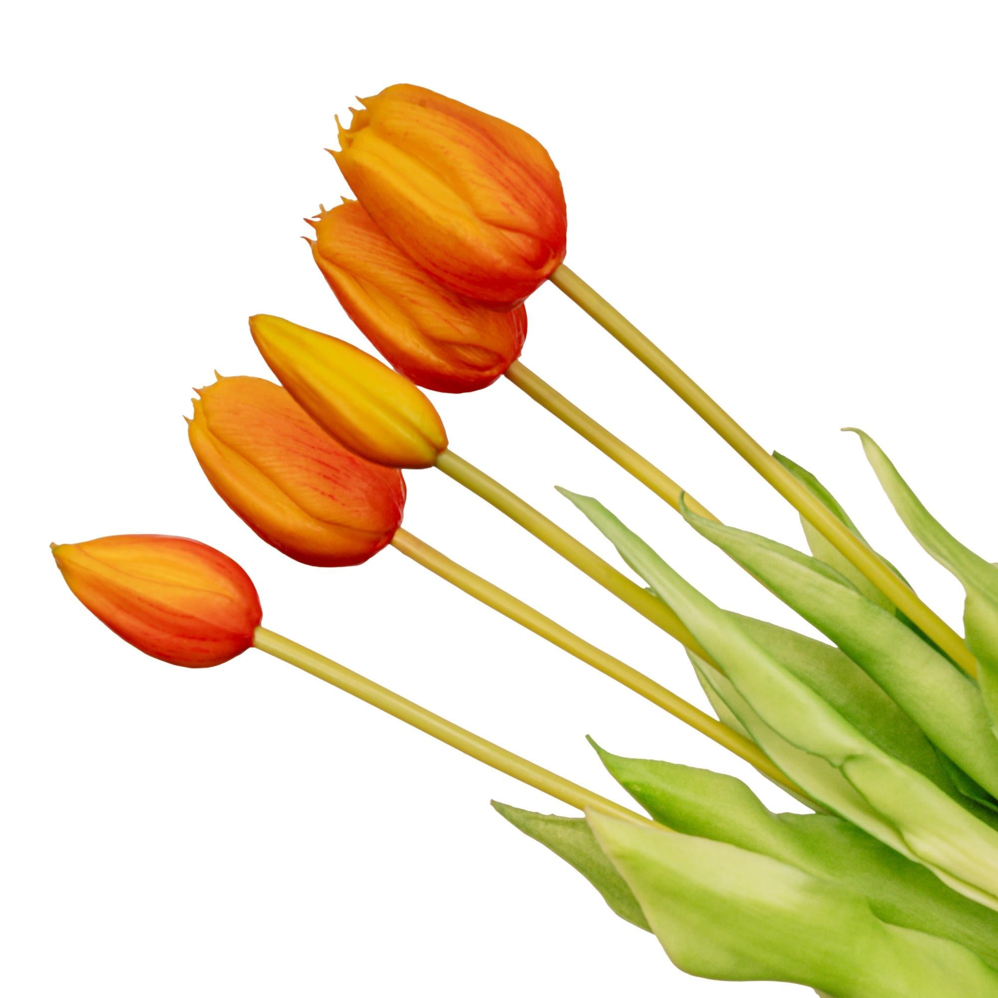 Tulpenstrauß künstlich Orange „Real Touch“ – 10 Tulpen, 42 cm - DYFLORA
